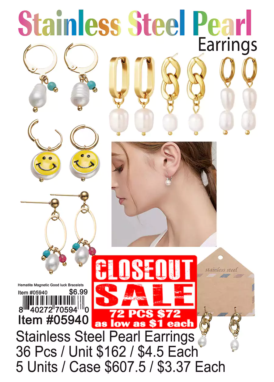 Stainless Steel Pearl Earrings (CL)